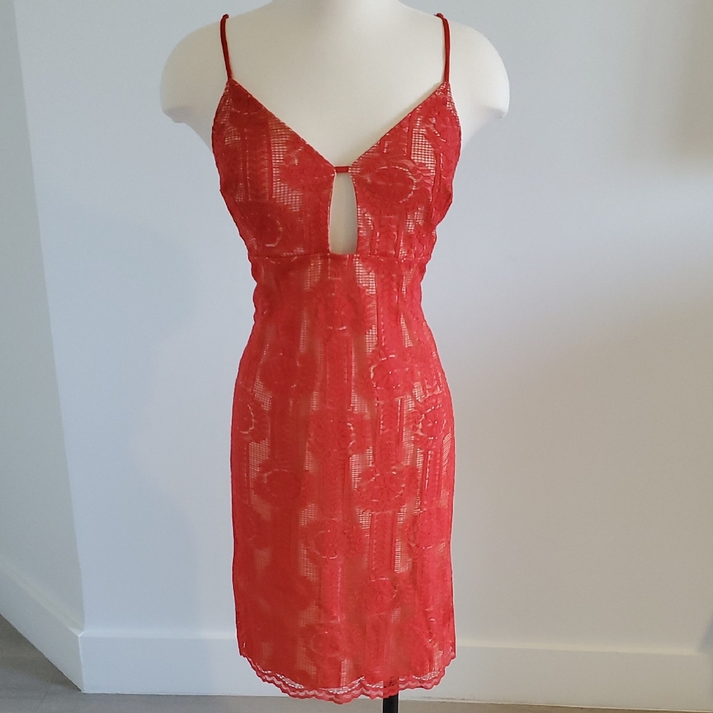 Lulu's women’s Scarlet Lace Overlay Dress fully lined in nude Size XL  NWOT - Picture 2 of 11